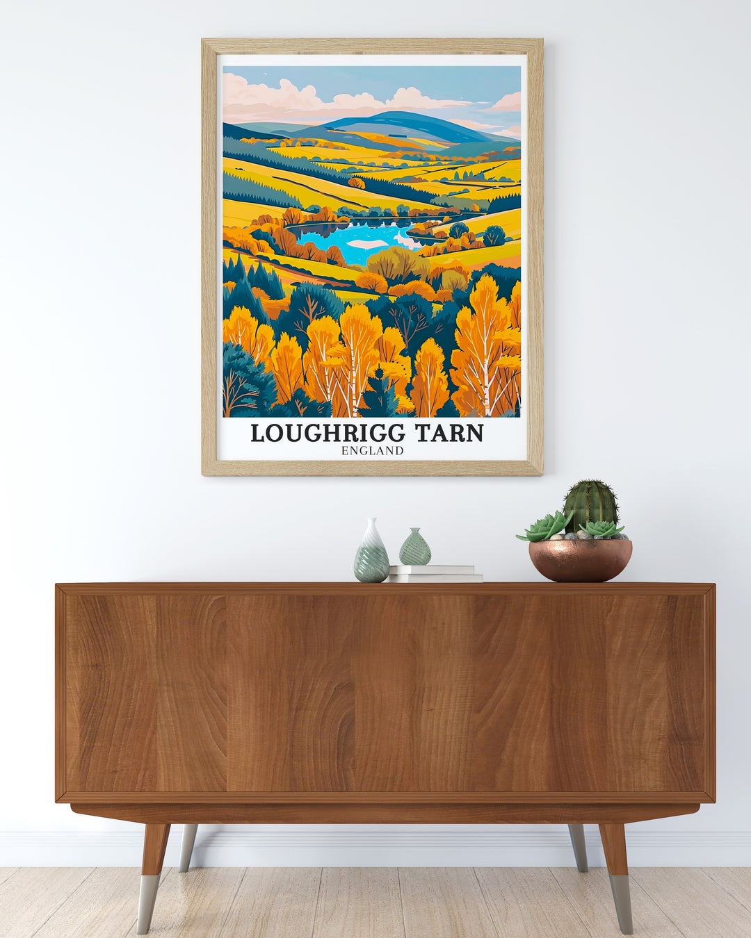 Lake District retro travel posters featuring picturesque views of Langdale Pikes and Loughrigg Tarn. These art deco travel posters bring a vintage charm to your home decor, perfect for Europe lake travel lovers. Capture the timeless beauty of Lake District National Park with our retro travel posters that showcase the regions stunning landscapes.