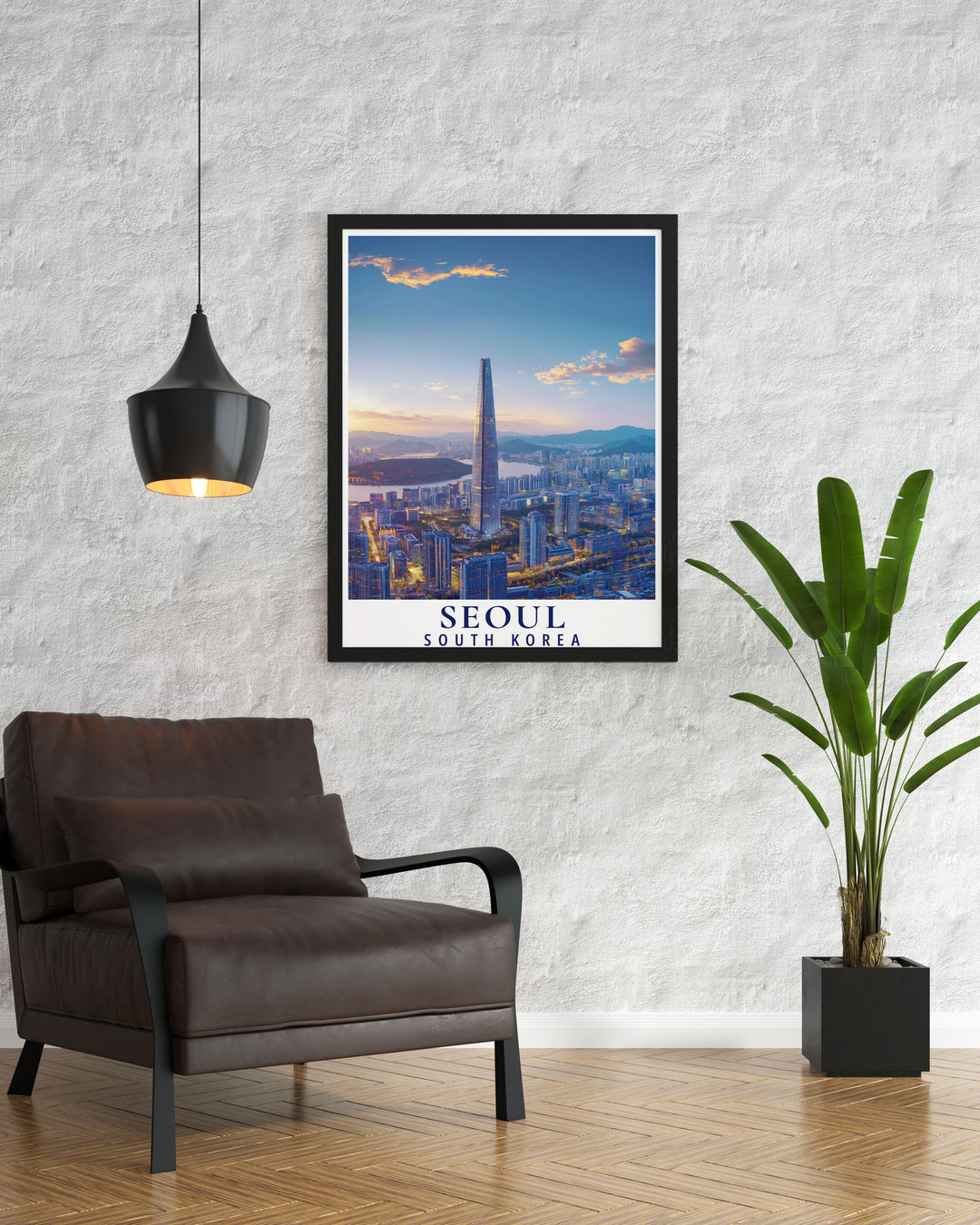 Highlighting the architectural brilliance of Lotte World Tower, this Seoul Travel Poster captures the essence of South Koreas innovative design. The sleek structure dominates the skyline, making this print a standout addition to any wall in need of a bold visual statement.