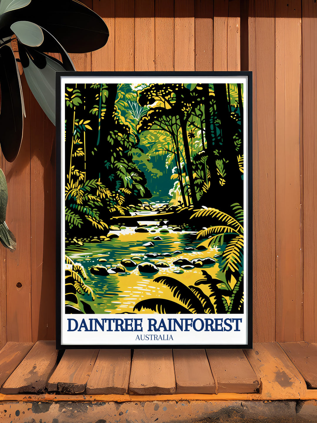 Mossman Gorge Poster Print captures the essence of Australias stunning natural landscapes, with the Daintree Rainforest and Emmagen Creek in the background. This travel print is perfect for adding a touch of tropical beauty to any home or office décor.