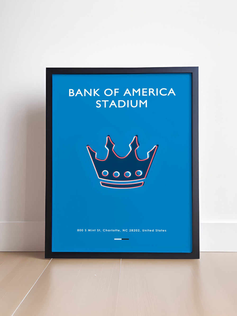 Carolina Panthers Sports Office Art showcasing the iconic Bank of America Stadium in a mid century modern design ideal for any workspace