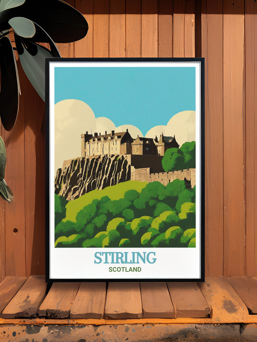 Stirling Castles dramatic presence is captured in this Scotland travel poster, perfect for history enthusiasts and art lovers. The artwork brings out the rugged beauty of the castles surroundings, making it a must have for Scottish wall art collectors.