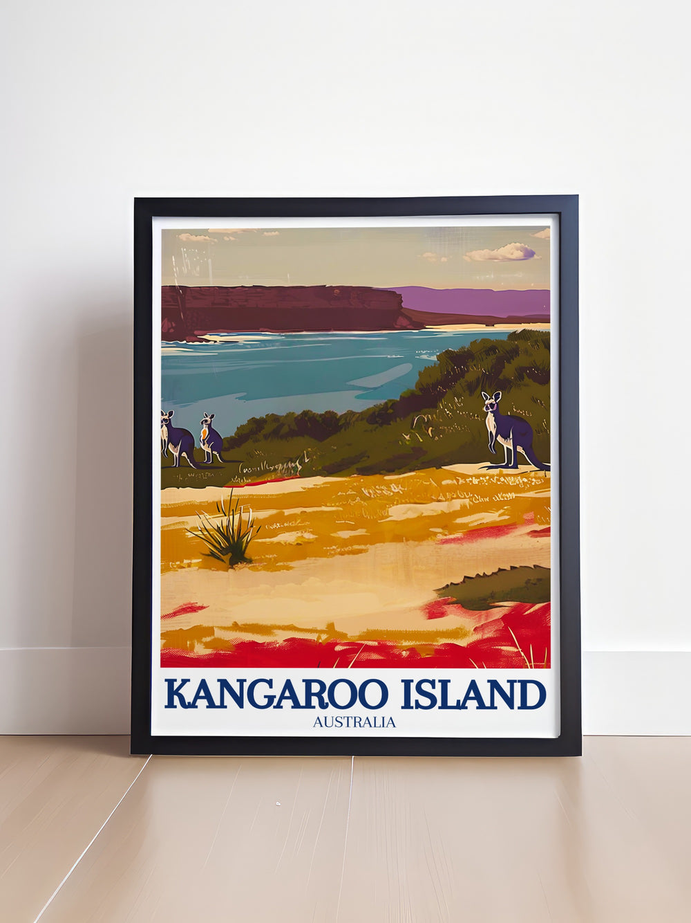 Capture the scenic beauty of Australias Kangaroo Island with this travel print, featuring the rugged landscapes of Flinders Chase National Park and the breathtaking Remarkable Rocks.