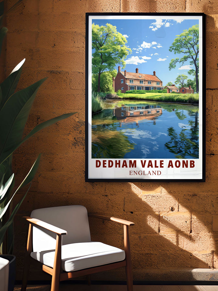 Featuring the serene landscapes of Constable Country and the flowing Stour River, this travel poster brings the tranquility of Dedham Vale into your home. Ideal for anyone who appreciates the beauty of the British countryside, this artwork adds a touch of elegance to any space.