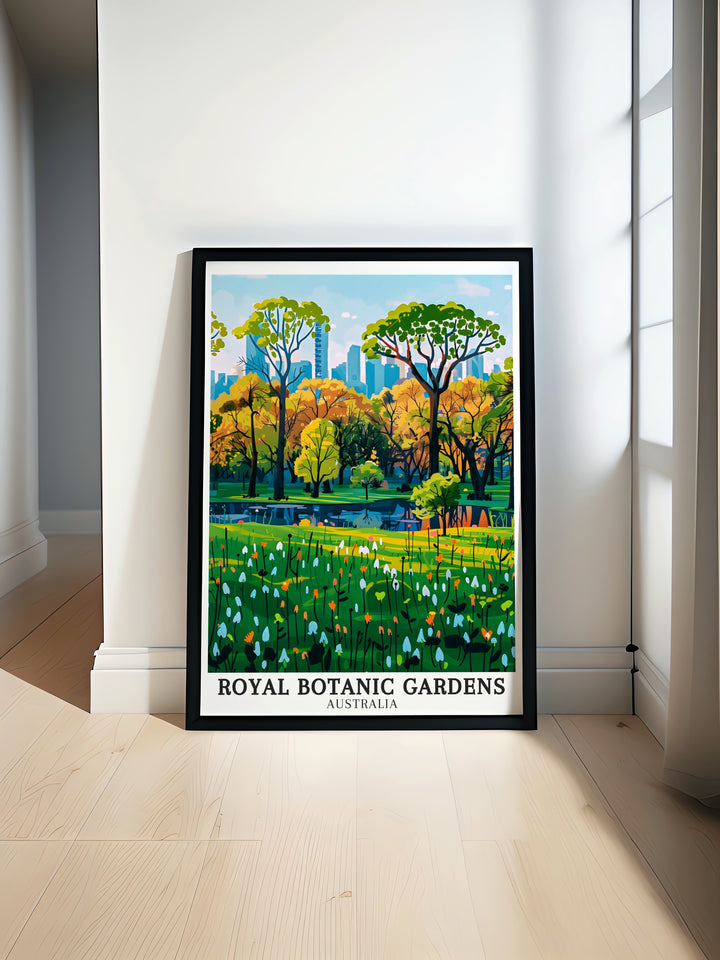 Enhance your home with this Royal Botanic Gardens Poster Print featuring the beauty of Victoria Melbourne Gardens a perfect piece of Australia Wall Art that brings the tranquility of nature into any space ideal for nature lovers and art enthusiasts