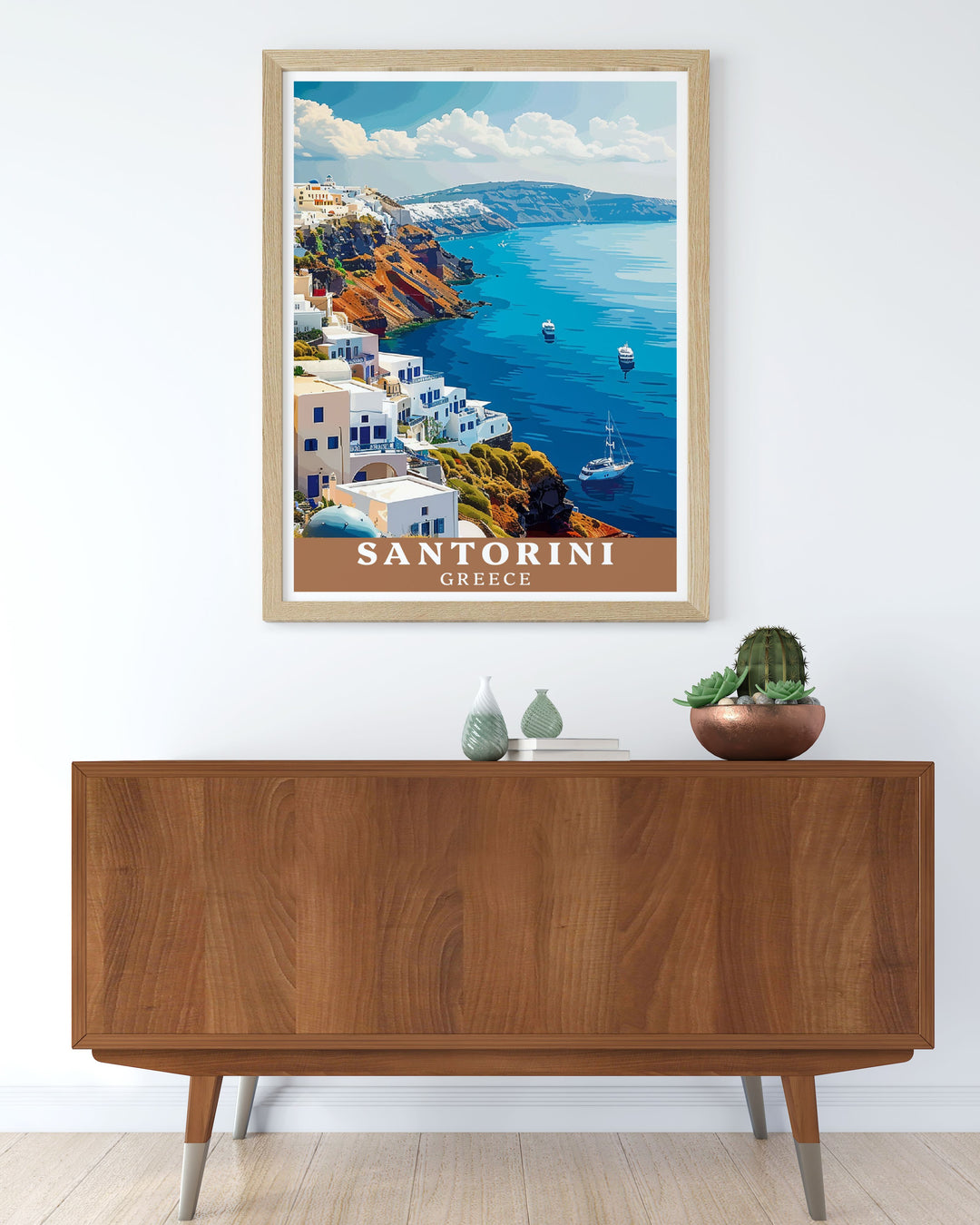 This Greece Art Print captures the scenic beauty and vibrant culture of Fira, Santorini. Perfect for bringing the iconic landscapes of Greece into your home decor.