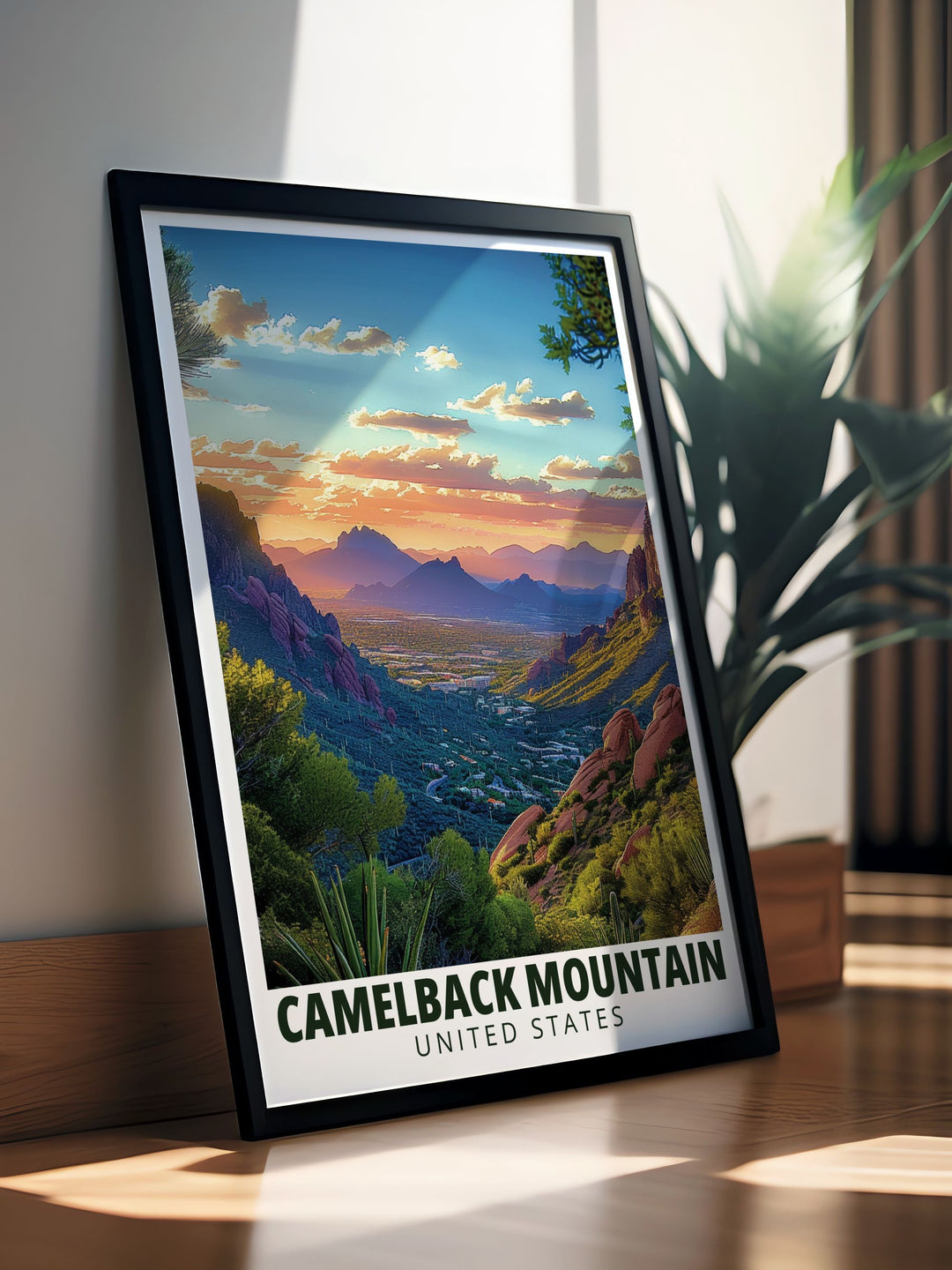 Bring the allure of Arizona into your home with Echo Canyon Trail wall art. This Mt. Camelback art piece is perfect for those who appreciate nature and adventure. The Arizona artwork adds a touch of the deserts beauty to your home decor making it a great travel gift.