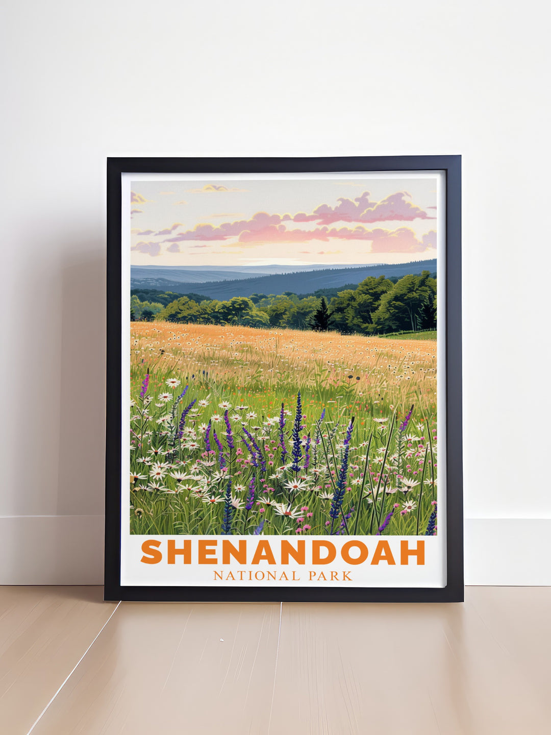 A travel print of Shenandoah National Parks Hawksbill Mountain, showcasing its stunning peak and surrounding forests. Perfect for those who love hiking, this artwork makes a great addition to any home decor.