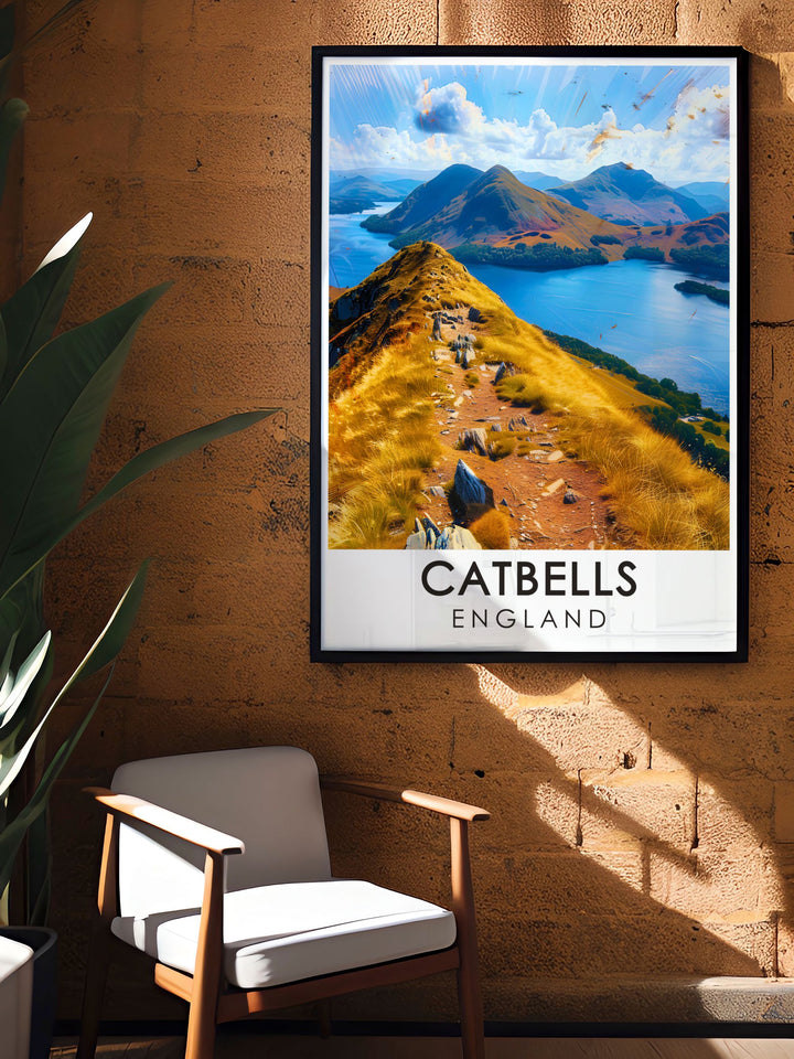Catbells Summit artwork capturing the essence of the English countryside with a detailed depiction of Derwent Water and the surrounding Lakeland an ideal addition to any home or office wall decor