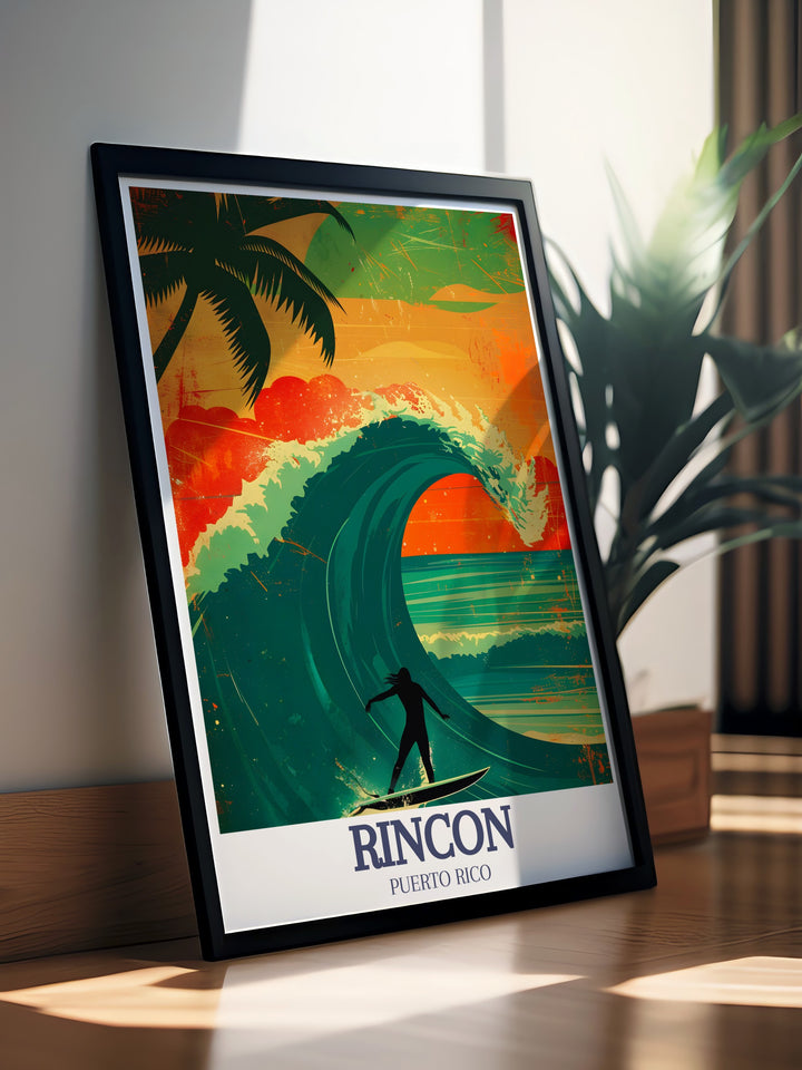 A detailed travel print of Costa Ricas Rincon de la Vieja volcano, Domes Beach, and the excitement of the Corona Pro Surf competition. This poster brings the dynamic energy of Costa Ricas surf culture and volcanic beauty into your home.