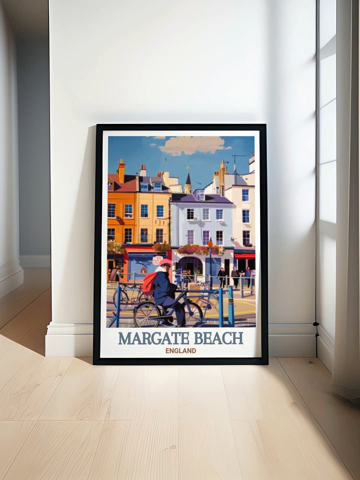 Our Margate Beach Print showcases the stunning shoreline and historic streets of Margate Old Town. With its detailed artistry, this framed artwork is perfect for coastal enthusiasts and fans of British seaside towns.