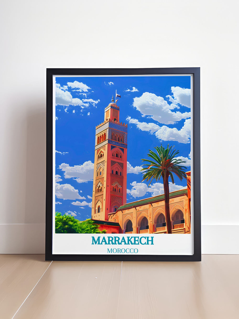 Featuring the iconic landmarks and vibrant atmosphere of Marrakech, this poster showcases the citys inviting landscapes, perfect for those who cherish lively and historic destinations.