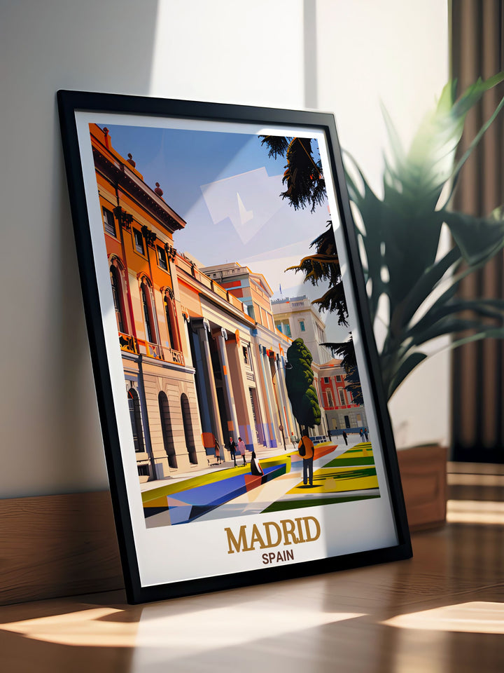 The Prado Museum artwork brings sophistication to your space with its modern and minimalistic design. This Madrid print is perfect for travel enthusiasts and art lovers who want to add a piece of Spain to their home decor.