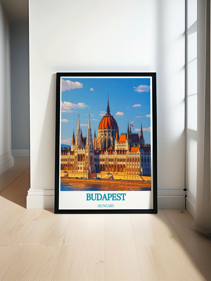 Budapest print featuring the majestic Parliament Building a perfect addition to your home decor capturing the citys architectural beauty