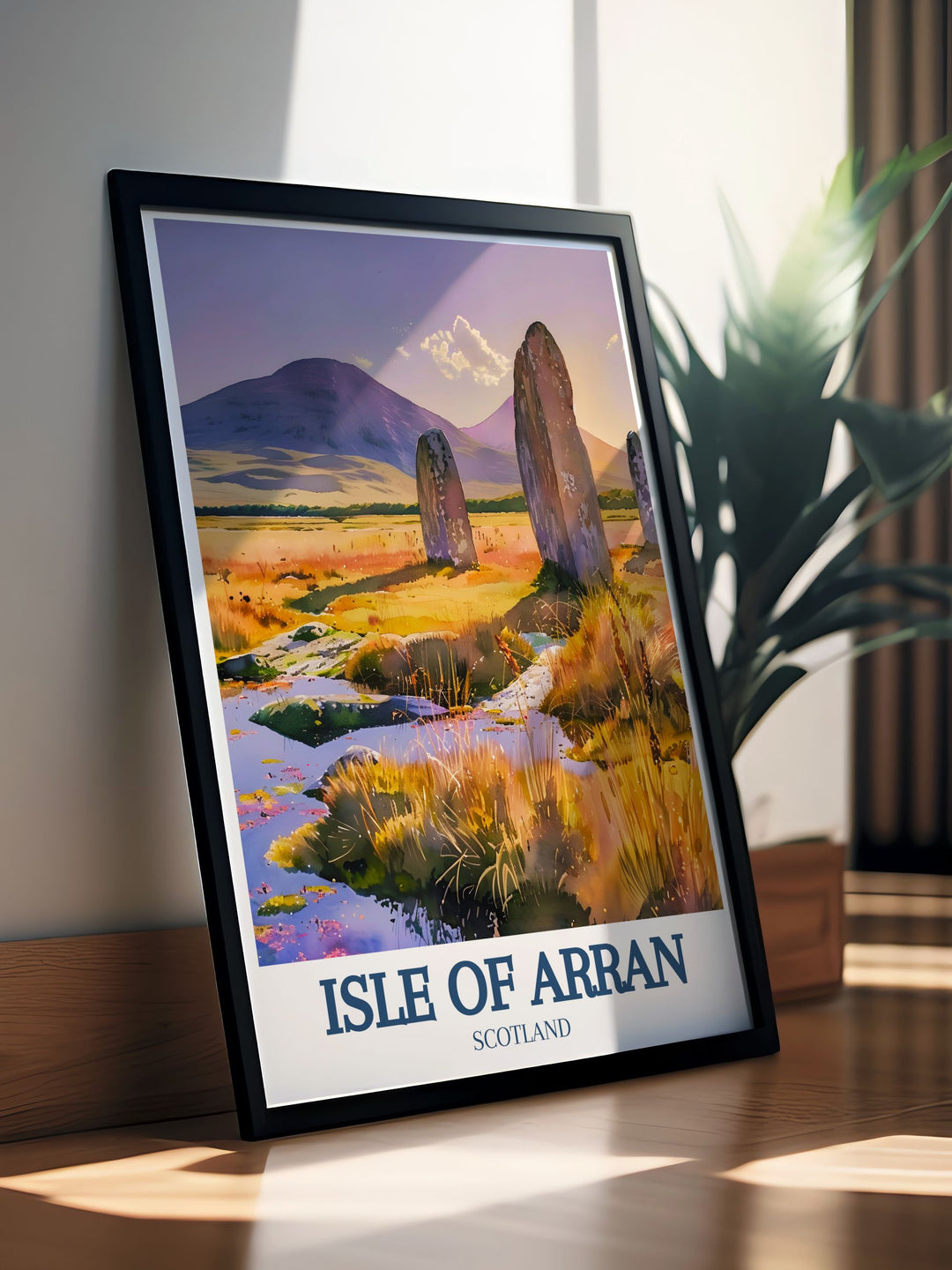 An exquisite Isle of Arran art print that celebrates the islands stunning scenery and cultural significance. The vibrant colors and intricate details make it an ideal decor piece for anyone who appreciates the beauty of Scotland.