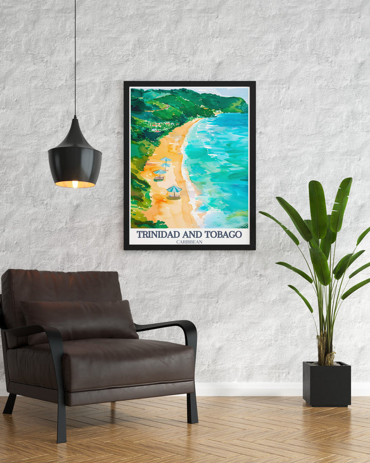 Featuring the peaceful shores of Maracas Bay, this Trinidad and Tobago art print offers a beautiful view of one of the Caribbeans most iconic beaches. Perfect for anyone who loves the sea and sun, this framed poster brings the warmth of the islands into your home.