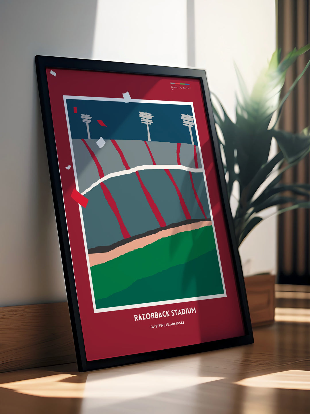 Unique Arkansas Razorbacks poster highlighting Razorback Stadium a perfect choice for college football enthusiasts and an excellent gift for birthdays Fathers Day and other celebrations