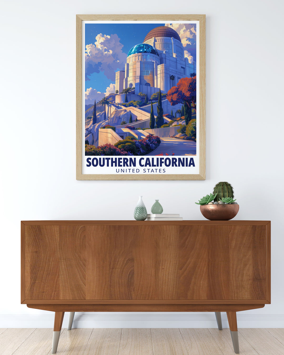 Celebrate Southern Californias scenic landmarks with this travel poster featuring Griffith Observatory. The detailed artwork captures the essence of Los Angeles and is perfect for any art lover or traveler.