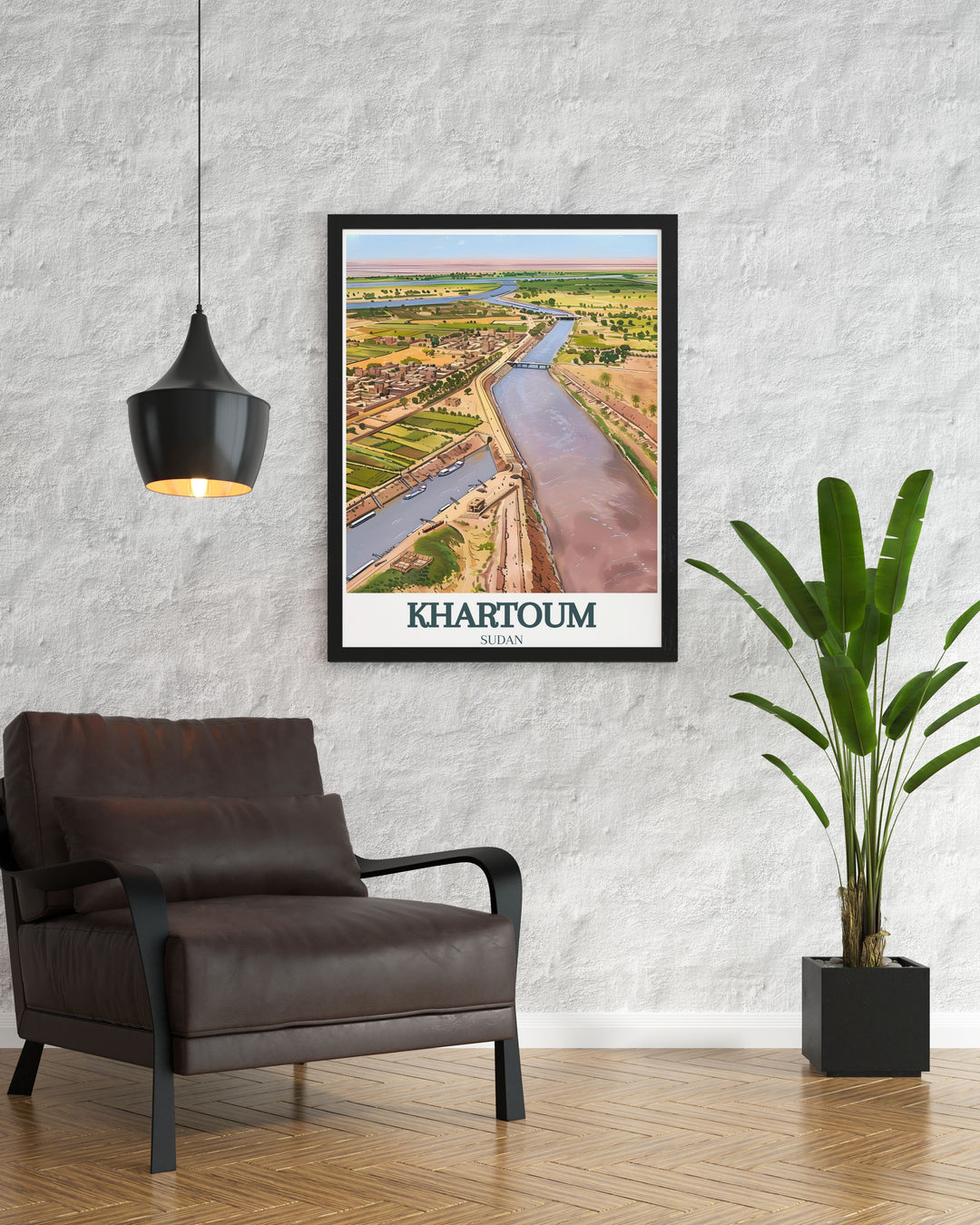 Beautiful Khartoum artwork capturing the city center and the Nile River Confluence Tuti Island ideal for any occasion