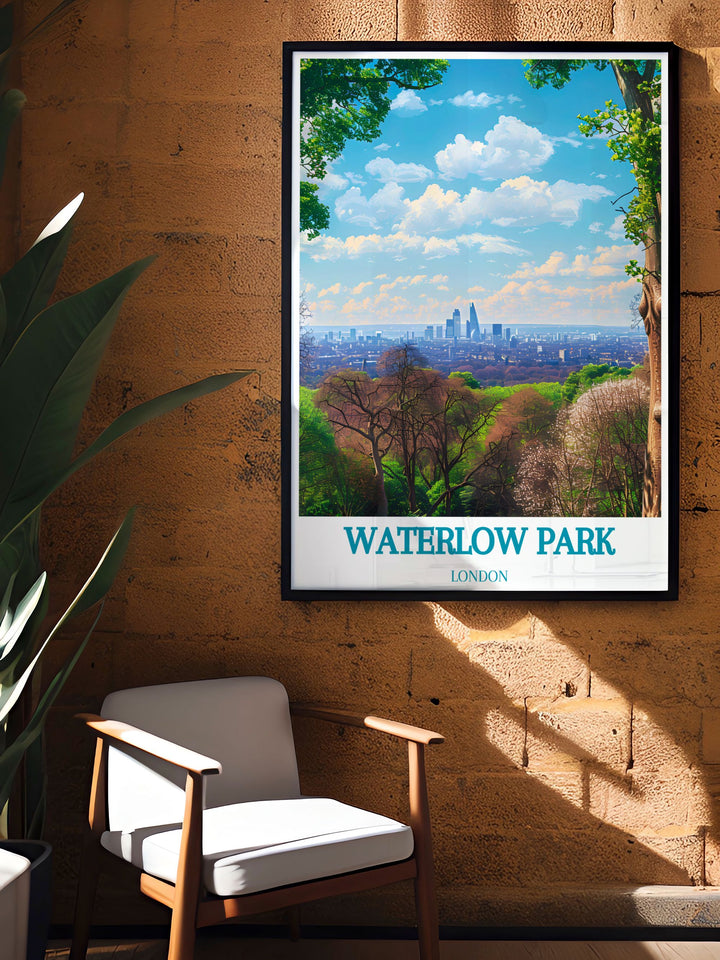 Create a serene and elegant living space with Waterlow Park Wall Art this artwork showcases the tranquil beauty of one of Londons hidden treasures making it a perfect addition to any room that needs a touch of calm and sophistication