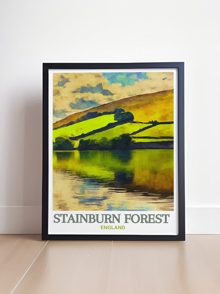 Celebrate Fewston Reservoir Mountain Biking with this elegant print featuring Stainburn Forest MTB trails. A beautiful addition to cycling wall art collections or as stunning decor for fans of Yorkshire mountain biking and outdoor adventures.