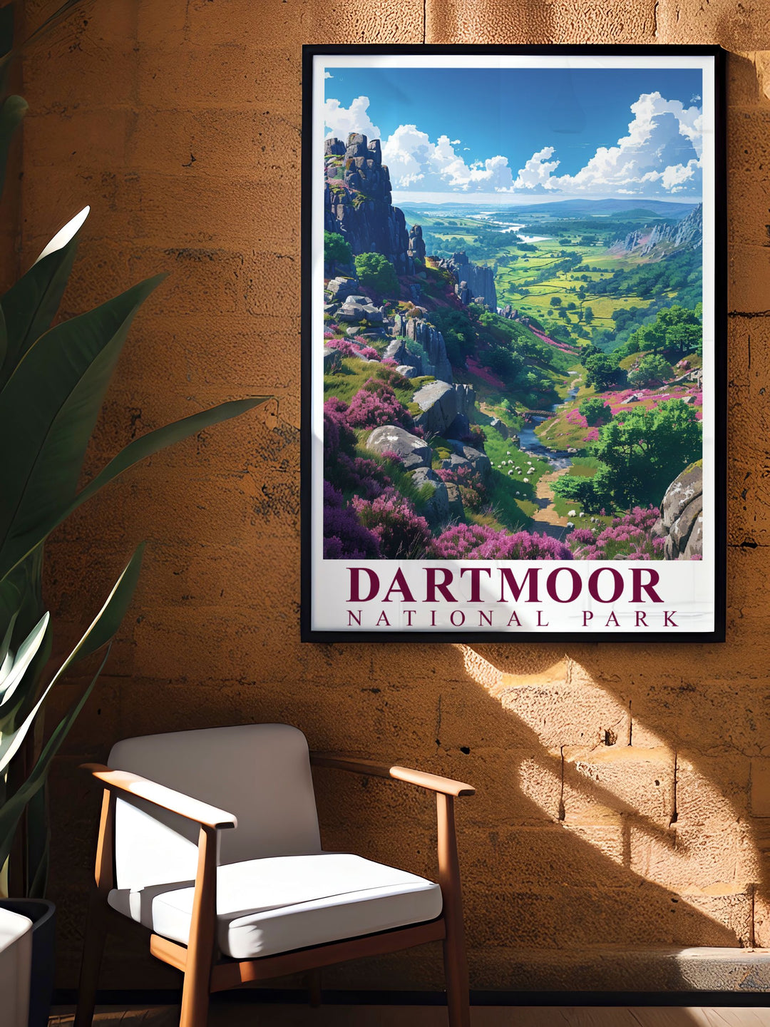 Gallery wall art illustrating the unique landscapes of Dartmoor, with its iconic tors and free roaming ponies, capturing the essence of Englands national park.