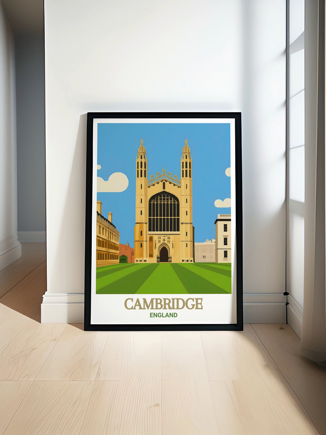 Trinity College Cambridge Poster showcasing the beautiful architecture of Cambridge Uni and the iconic Bridge of Sighs perfect for any Cambridge art print collection