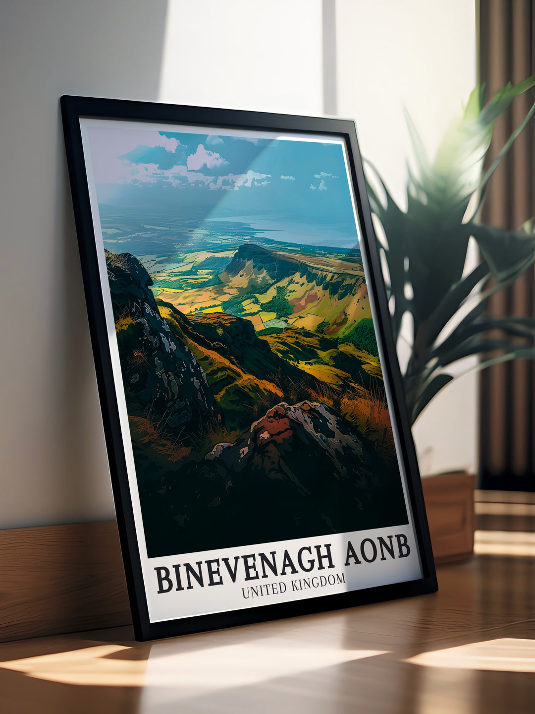 Binevenagh Woodlands Lough Foyle wall art featuring the majestic Binevenagh Mountain and lush woodlands a perfect art piece for your home or office that highlights the beauty of Northern Ireland