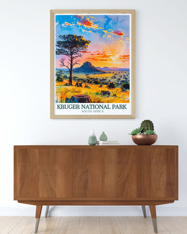 Capturing the dramatic scenery of the Drakensberg Mountains, this travel poster brings the stunning beauty of this iconic range into your home decor. Perfect for those who love rugged landscapes and serene wilderness.