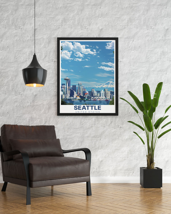 Elegant Seattle Wall Art showcasing Skyline from Kerry Park in a sleek modern print. Offers a stylish addition to home decor with its vivid representation of Seattles skyline.