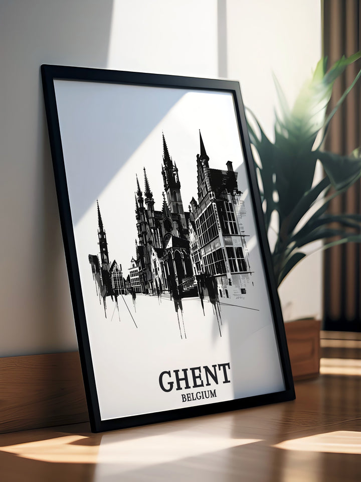 Belgium travel print featuring Markt square Cloth Hall Lakenhalle offers unique and thoughtful gift ideas for any occasion