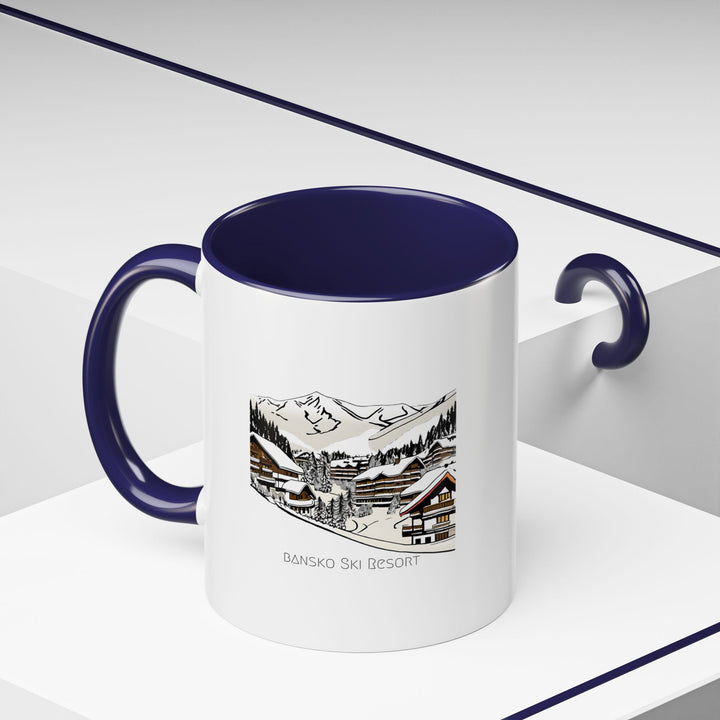 A beautifully crafted Bansko Ski Resort mug showcasing stunning alpine designs. Durable ceramic construction and dishwasher-safe features make it ideal for daily coffee or tea routines, as well as a thoughtful souvenir or gift.