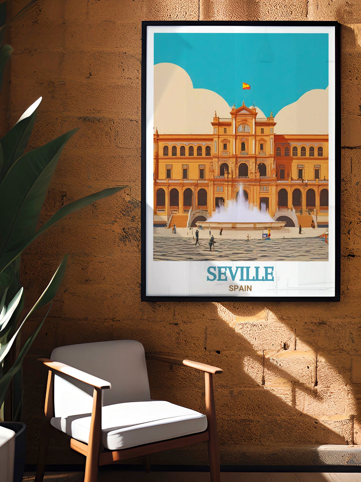 Celebrate the elegance of Sevilles architectural heritage with this Spain Wall Print, featuring the Plaza de España. The detailed craftsmanship and vibrant colors of this famous Spanish landmark are beautifully captured, making it a perfect addition to your home décor.