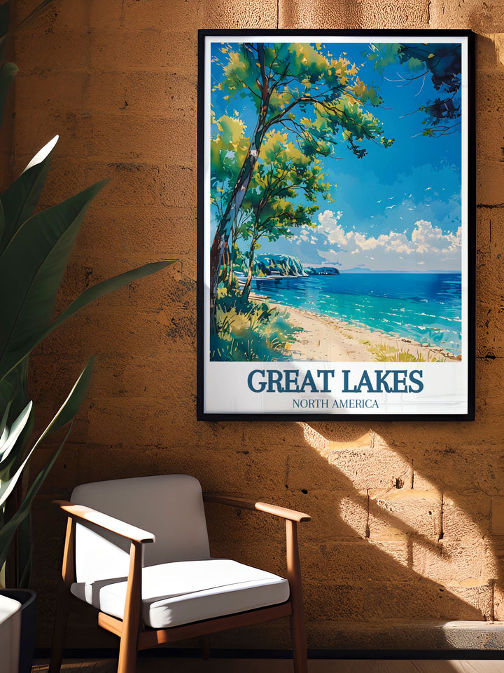 Highlighting the diverse beauty of Lake Erie, this poster showcases its vast expanse of water and charming coastal towns, adding a touch of scenic beauty to any space.