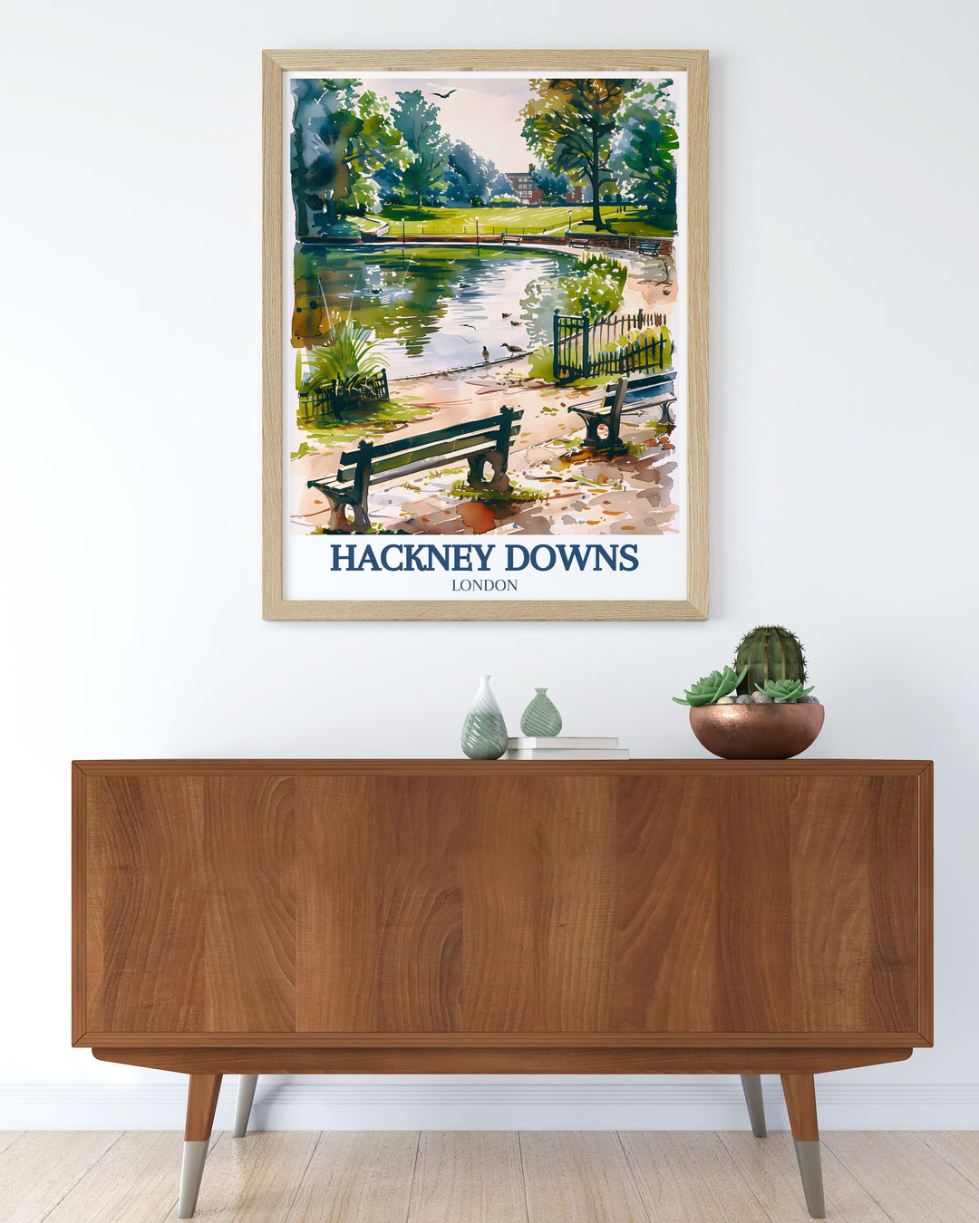 Highlighting the cultural and natural beauty of Hackney Downs, this travel poster offers a captivating view of Londons historic park, ideal for those who appreciate scenic art.