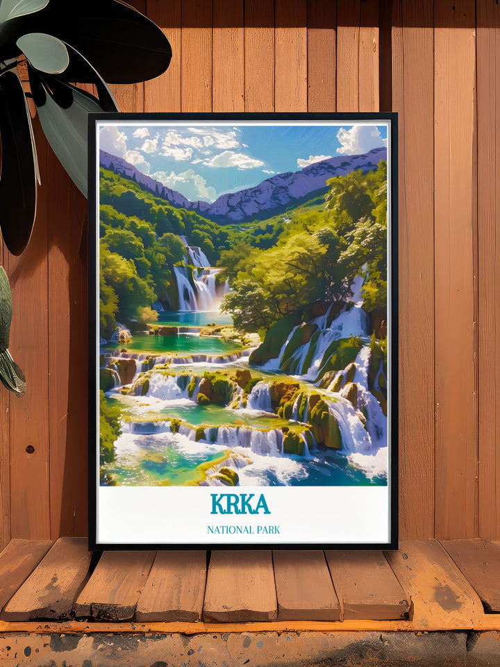 Beautiful Krka National Park print of Skradinski Buk Waterfalls ideal for enhancing home decor with Croatias scenic beauty