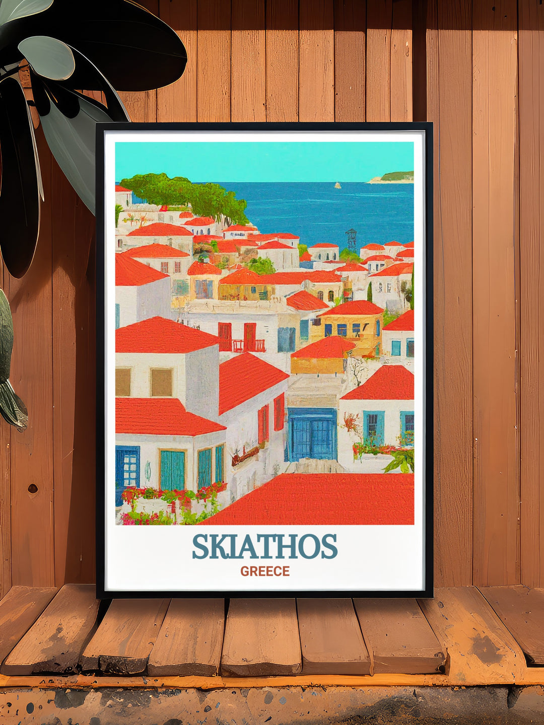 Skiathos Town art from the Greek island of Skiathos. This detailed print highlights the natural and cultural beauty of the town, perfect for adding a touch of Greece to your home. A thoughtful gift for any occasion.