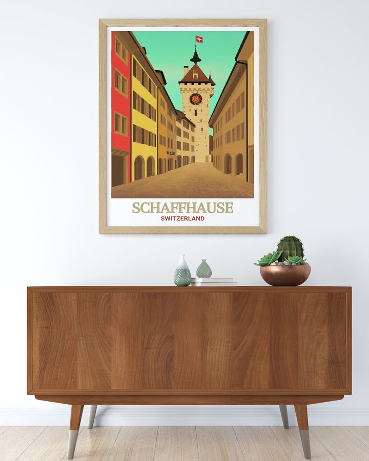 Old Town Schaffhausen art print. An exquisite piece featuring the architectural beauty of this Swiss town. Ideal for adding a historical touch to any room. Perfect for gifts and home decoration. Enhances any space with Swiss elegance.