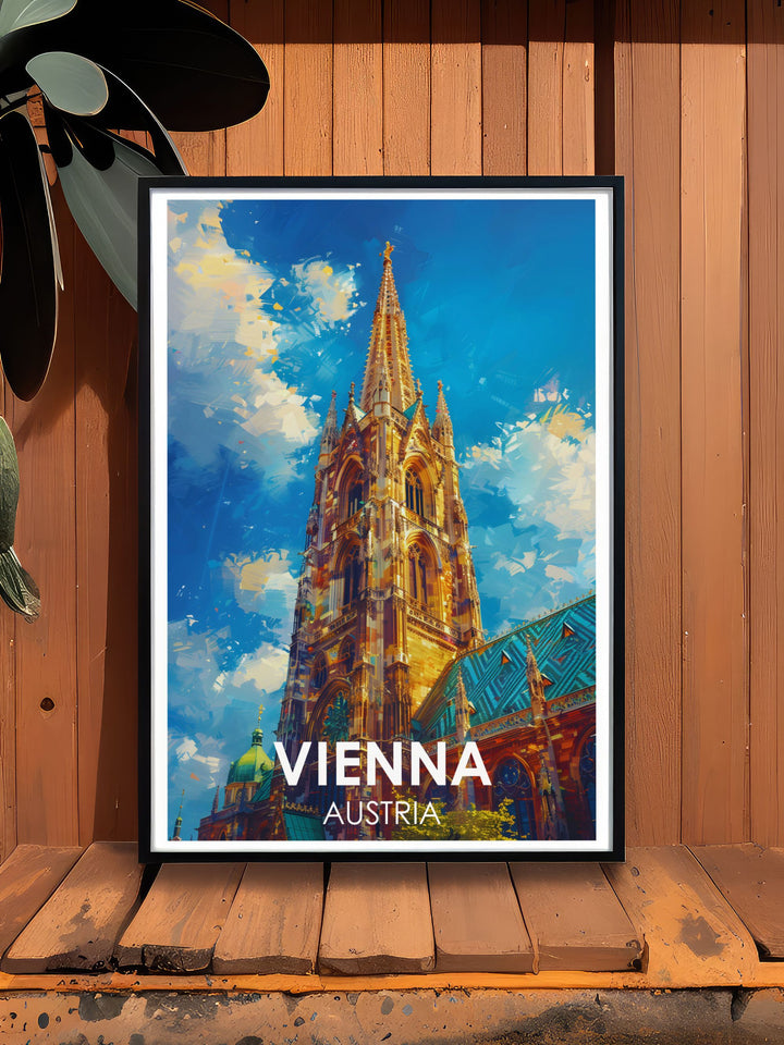 Stunning Vienna Photo of St. Stephens Cathedral capturing the intricate details and towering spires of this iconic landmark ideal for adding a touch of Austrian elegance to your wall decor