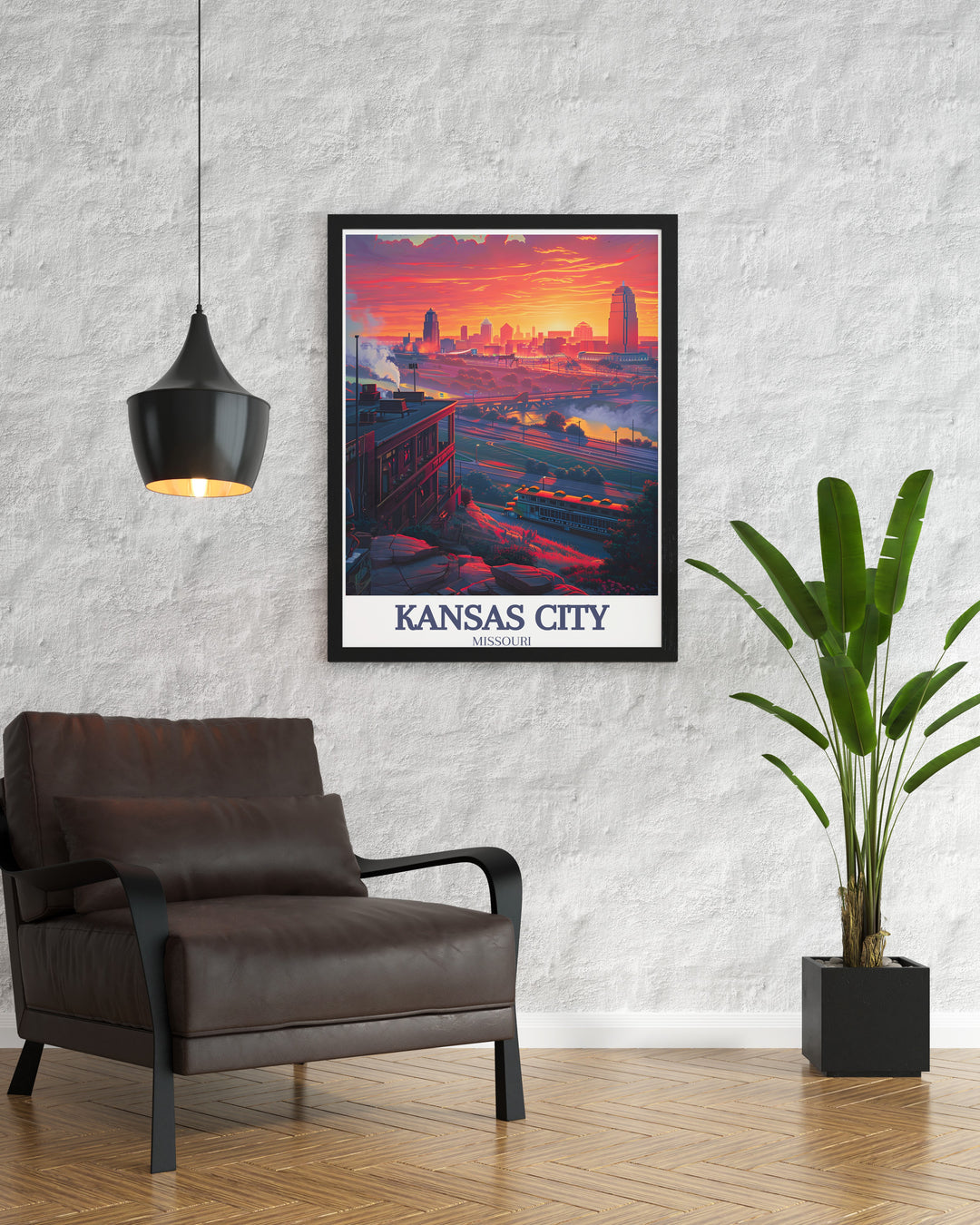 Missouri travel poster showcasing the beauty of downtown Kansas City and the Power and Light Building. The intricate designs and vibrant colors make this print a must have for anyone who loves cityscapes or has a connection to Kansas City.