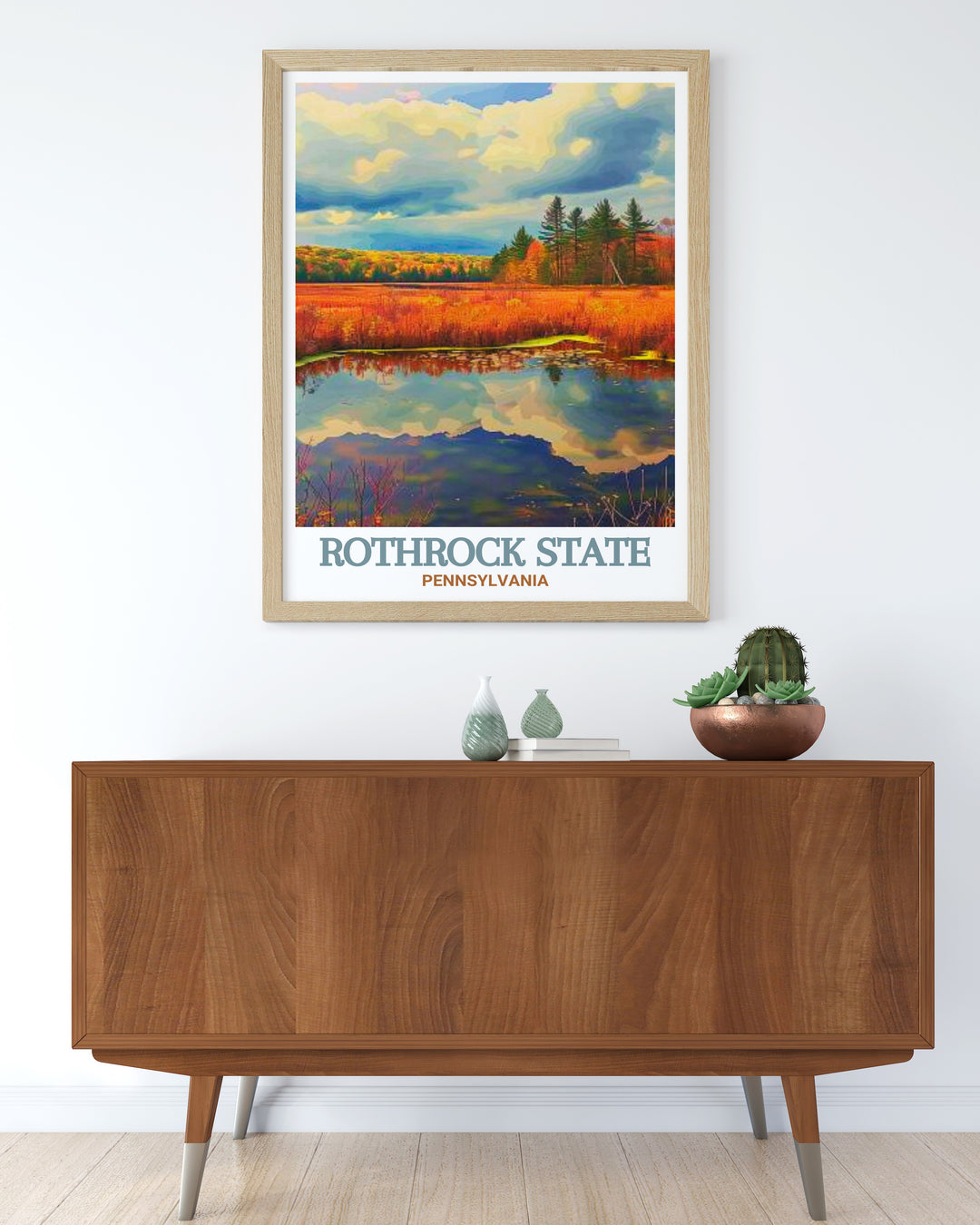 A detailed travel art print of Rothrock State Forest and Bear Meadows Natural Area in Pennsylvania. This print is perfect for hiking lovers and nature enthusiasts, adding a touch of serenity to any space.