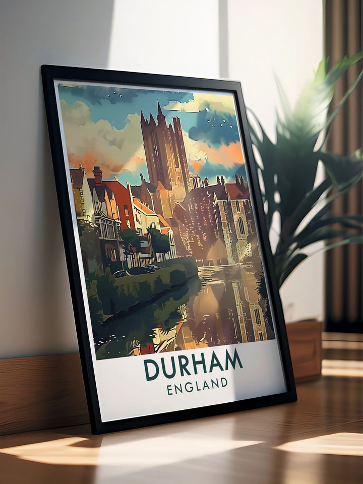 The majestic Durham Cathedral and its scenic river views are beautifully illustrated in this poster, celebrating the historical and spiritual beauty of Durham.