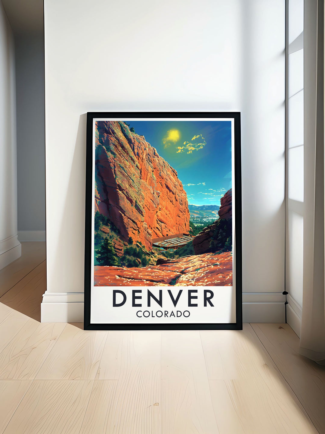 Boulder Colorado is brought to life in this travel poster, featuring its vibrant arts scene and stunning natural surroundings, perfect for any wall art collection.