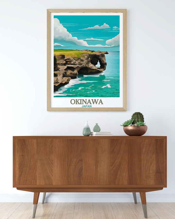 Stunning Cape Manzamo wall art that celebrates the dramatic coastal views and cultural heritage of Okinawa a must have for those who love Okinawa travel and want to bring a piece of it into their home