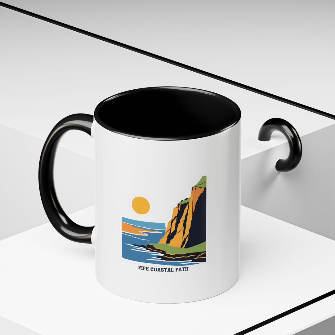 Fife Coastal Path mug with intricate coastal designs inspired by Scotland. This dishwasher-safe ceramic mug is perfect for gifting or personal use, capturing the beauty of Scotland’s iconic trail.