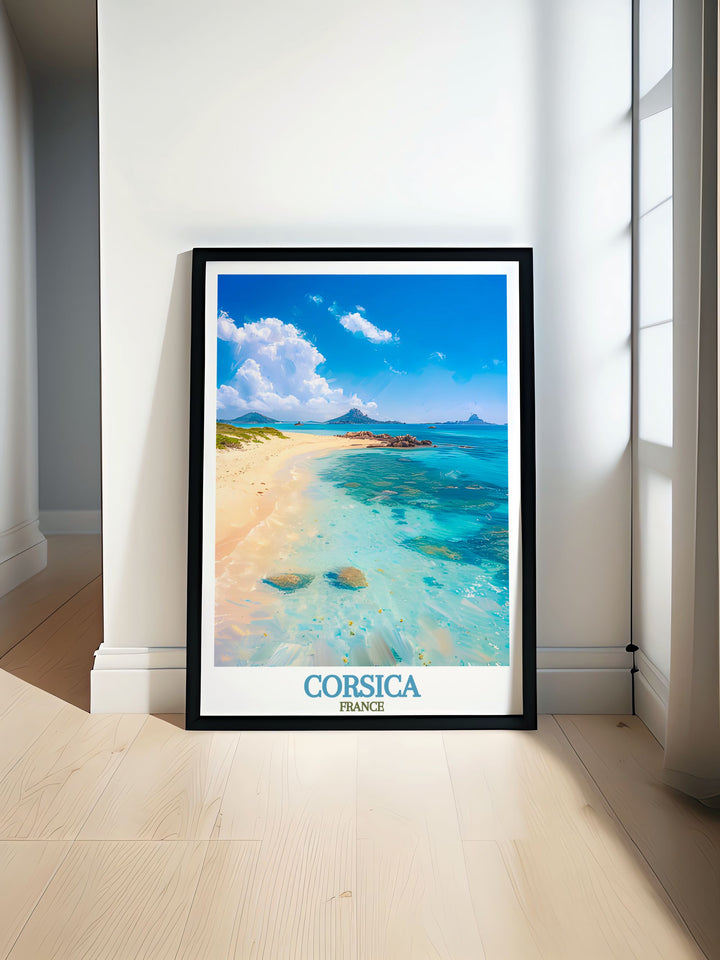 Beautiful Lavezzi Islands wall art featuring vibrant illustrations of Corsica France perfect for enhancing your home decor ideal for living spaces and travel enthusiasts who appreciate the natural beauty of this Mediterranean paradise
