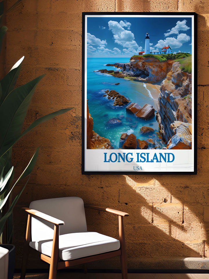 This art print highlights the picturesque scenery of Long Island, from its bustling towns to its tranquil beaches, making it a perfect addition to your coastal art collection.