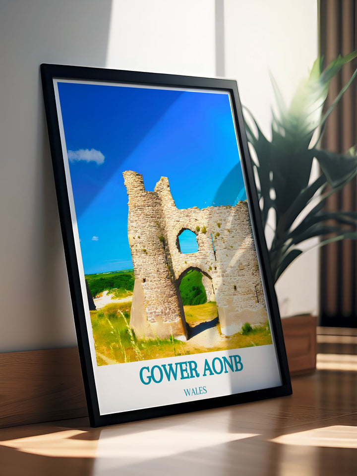 Beautiful Pennard Castle framed print showcasing the dramatic views of the Gower Peninsula ideal for national park enthusiasts and art lovers