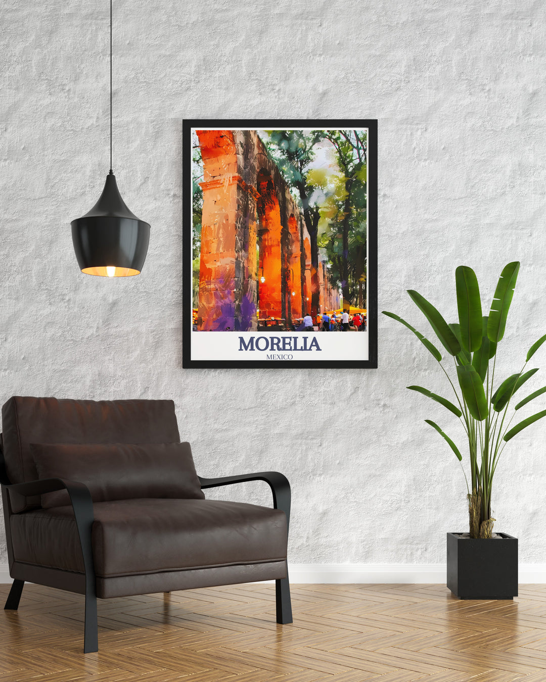 Featuring the iconic arches of the Morelia Aqueduct, this travel print captures the historic essence of the city along with the peaceful beauty of Avenida Acueducto. The fine line detailing and vibrant colors make it a perfect centerpiece for any room.