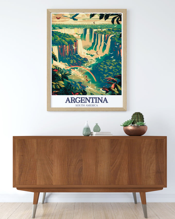 Vintage style Iguazu Falls, Iguazu River print ideal for those who appreciate classic and timeless art. This Argentina poster brings the majestic waterfalls to life, adding a touch of elegance to your decor.