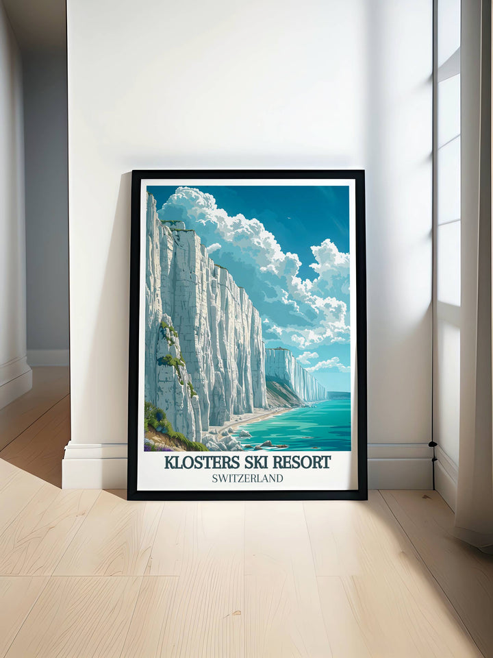 Experience the serene beauty of the White Cliffs of Dover with our vintage travel poster. Perfect for any home decor this White Cliffs of Dover print captures the essence of English tranquility and elegance. Ideal for those who appreciate scenic landscapes and classic artwork